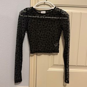 Sheer Black Cropped Long Sleeve With Velvet Stars
